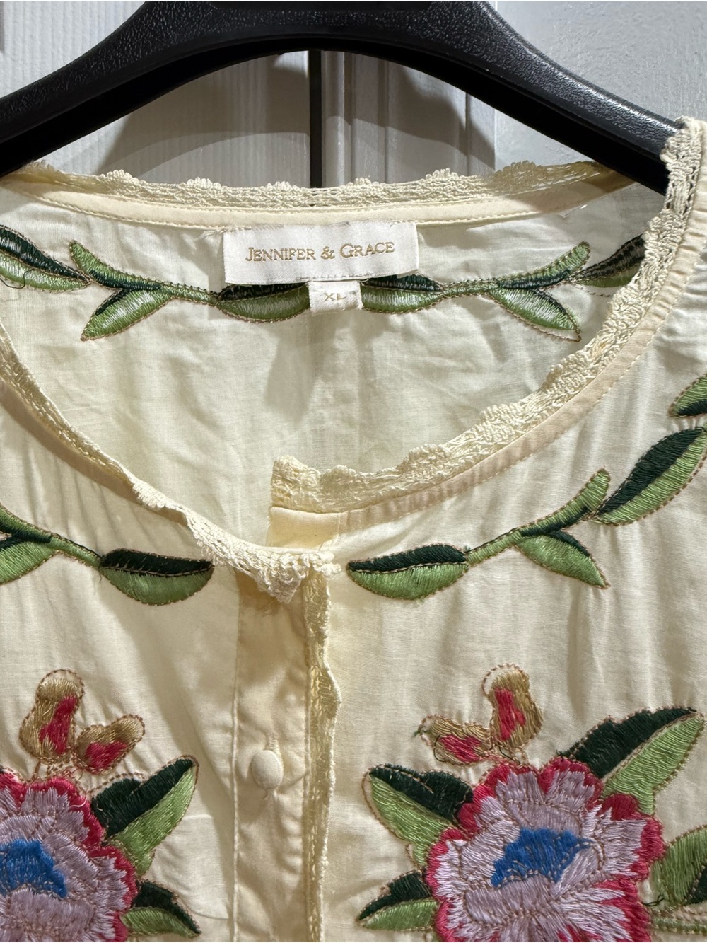 Cream Floral-Embroidered Peasant Blouse with Drawstring NWOT - Picture 5 of 6